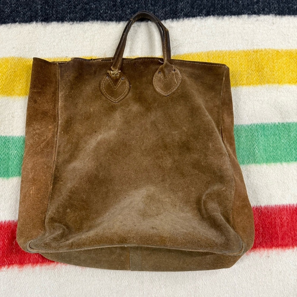 Vintage 1950s Brown Suede Leather LL Bean ? Tote Bag FLAWS Read Description - Picture 2 of 9